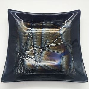 Kurt McVay Signed Fine Art Glass Dish Vintage Opalescent Iridescent Blue Purple